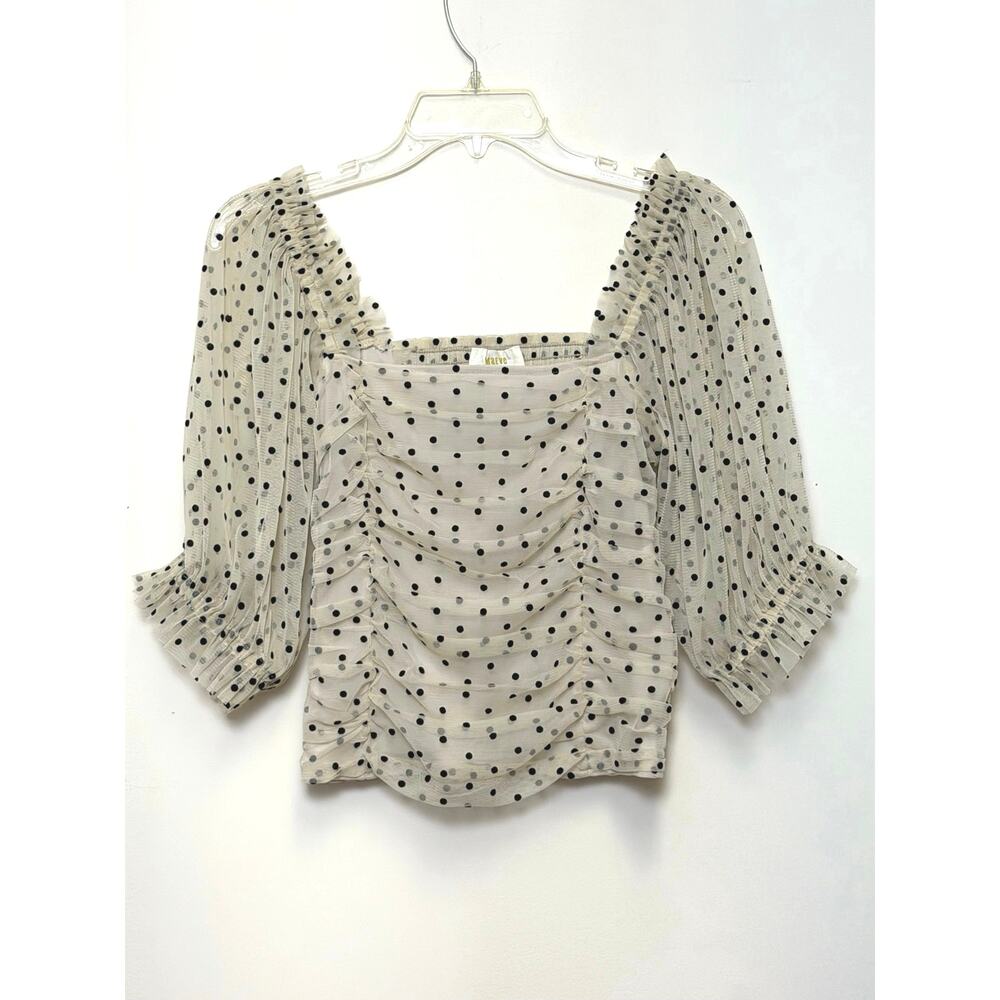 Maeve Short-Sleeve Mesh Ruched Top Polka Dot Medium